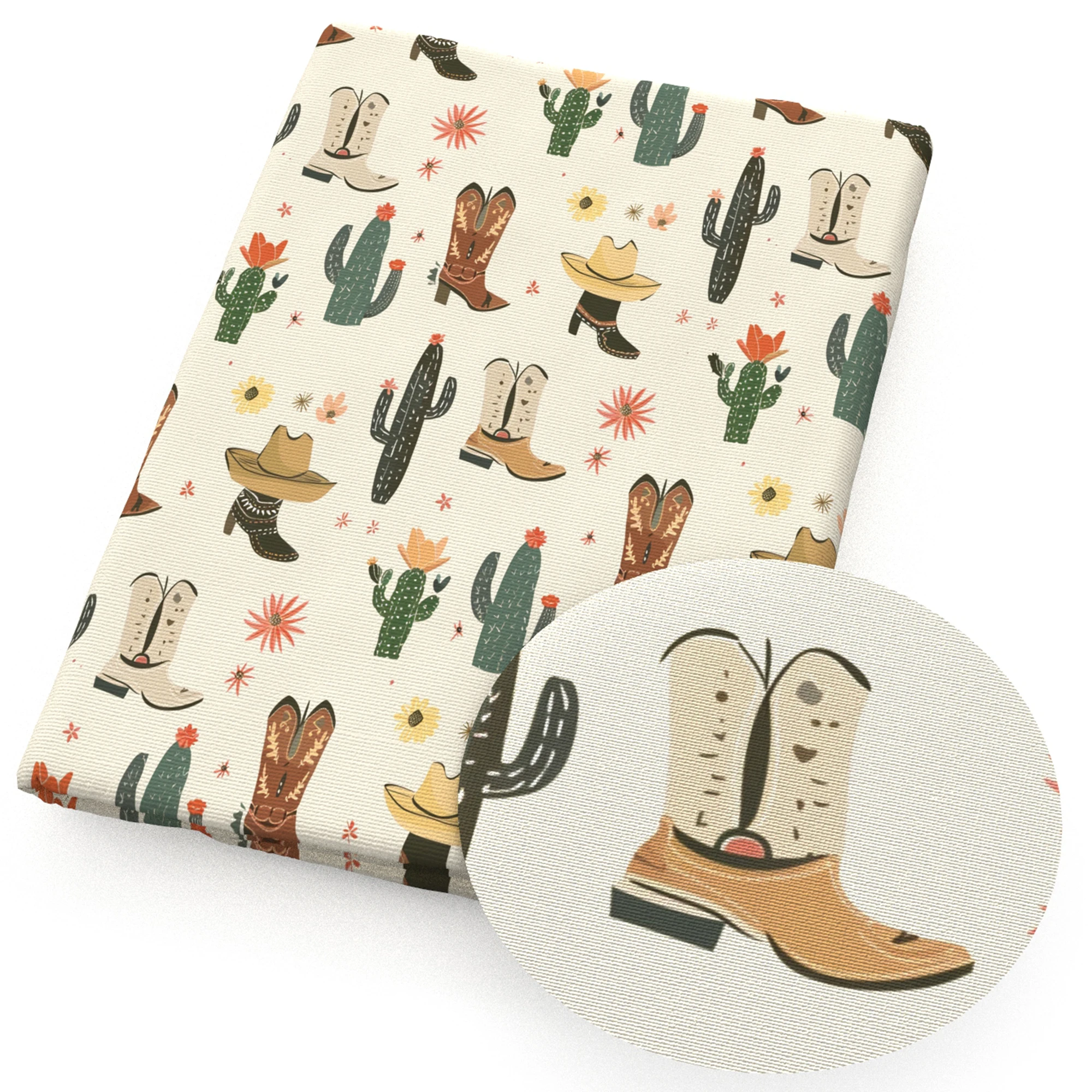 50*45cm Western-Inspired Series Boots Cactus Hat Polyester Cotton Fabric for Tissue Sewing Quilting Fabrics Needlework Material