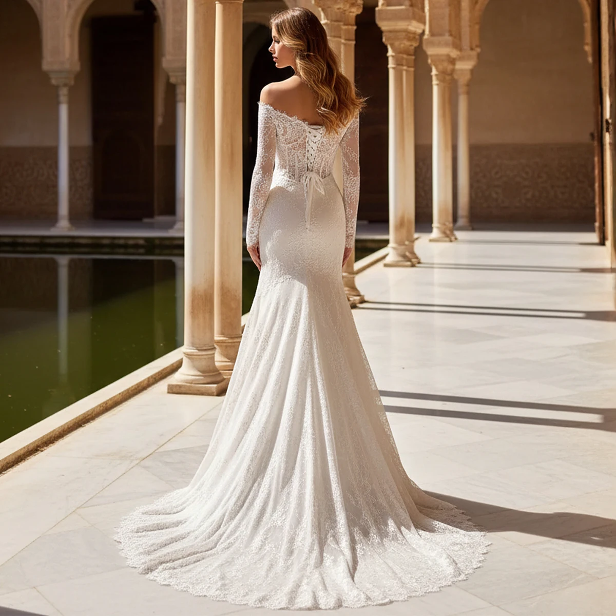 Elegant Lace Appliques Mermaid Wedding Dress For Women 2026 Sheath Long Sleeve Bridal Party Gown For Bride Vestidos Novia