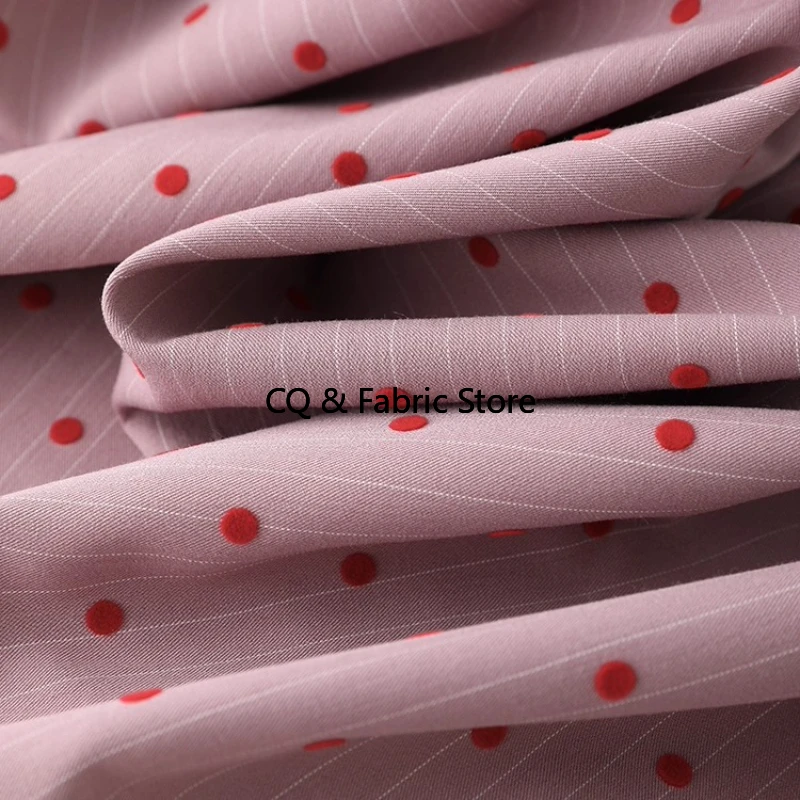 Spring Summer Thin Pink Striped Polka Dot Flocking Fabric DIY Dress Suit Kids Clothing Material By The Yard