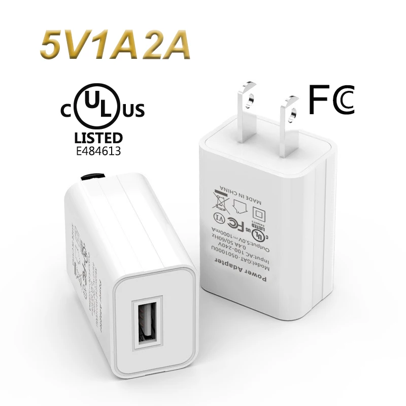 Cargador de pared de carga rápida para teléfono, adaptador de EE. UU., 5V, 2A, 1A, enchufe UL, un puerto USB, viaje en EE. UU., Japón, Tailandia, Canadá, Colombia