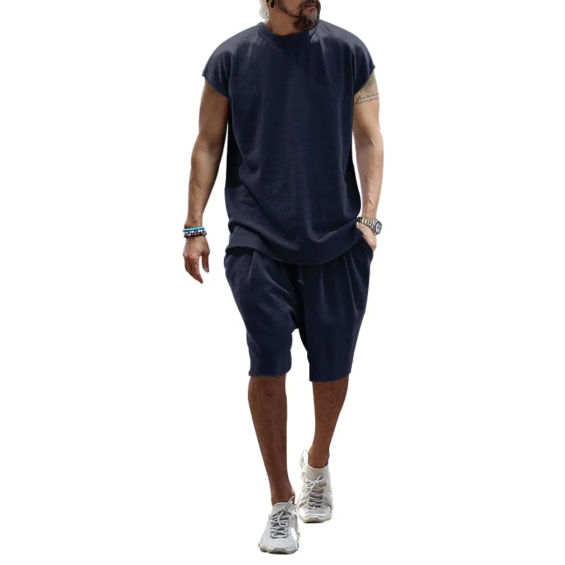 Summer Men\'s T-shirt+Shorts Two-Piece Street Hip Hop Suit Loose Short sleeve Shorts Solid color Shorts Pants