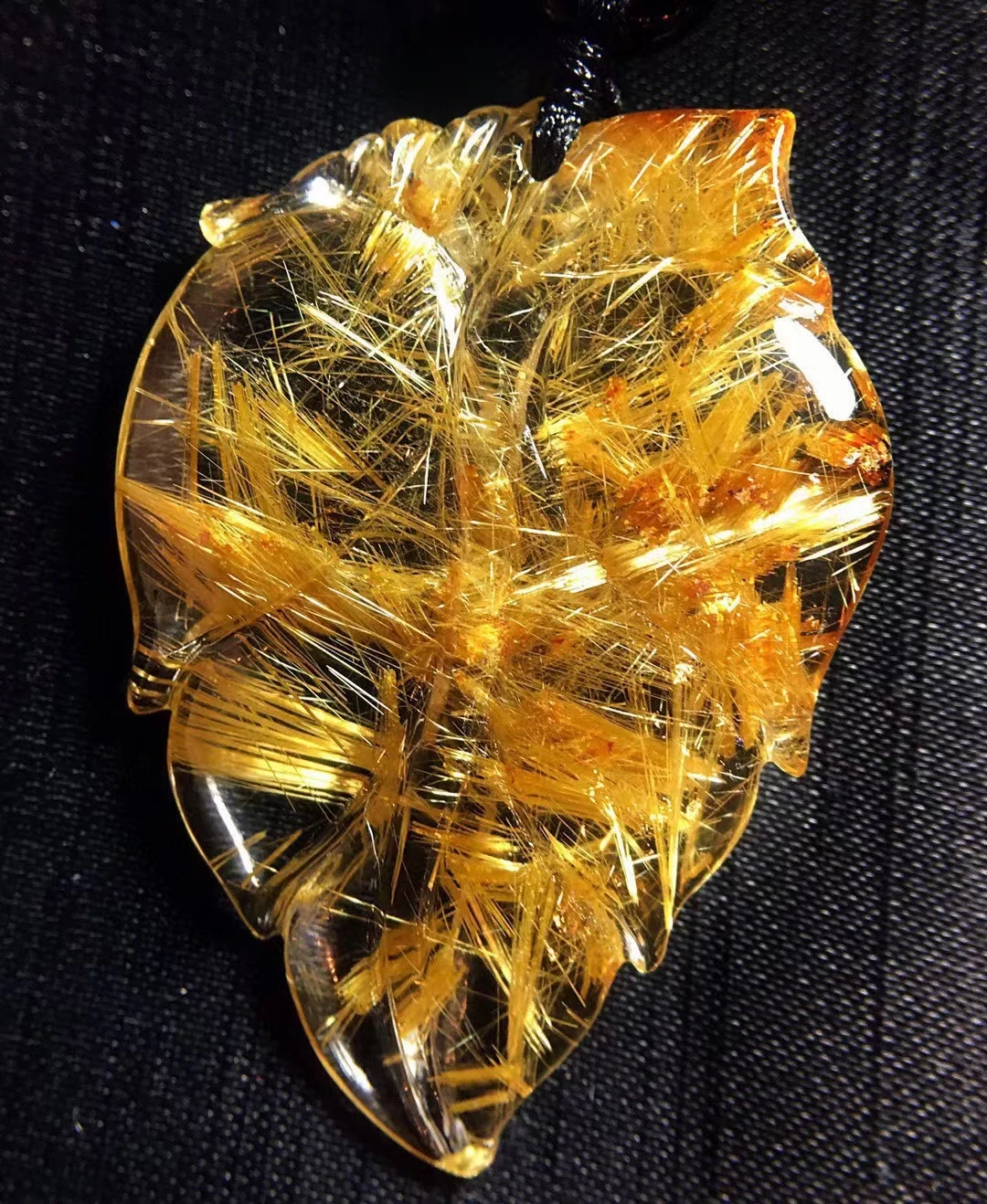 Natural Gold Rutilated Quartz Pendant Leaf Necklace Jewelry 46.33.6mm Rectangle Yellow Rutilated Women Men AAAAAAA