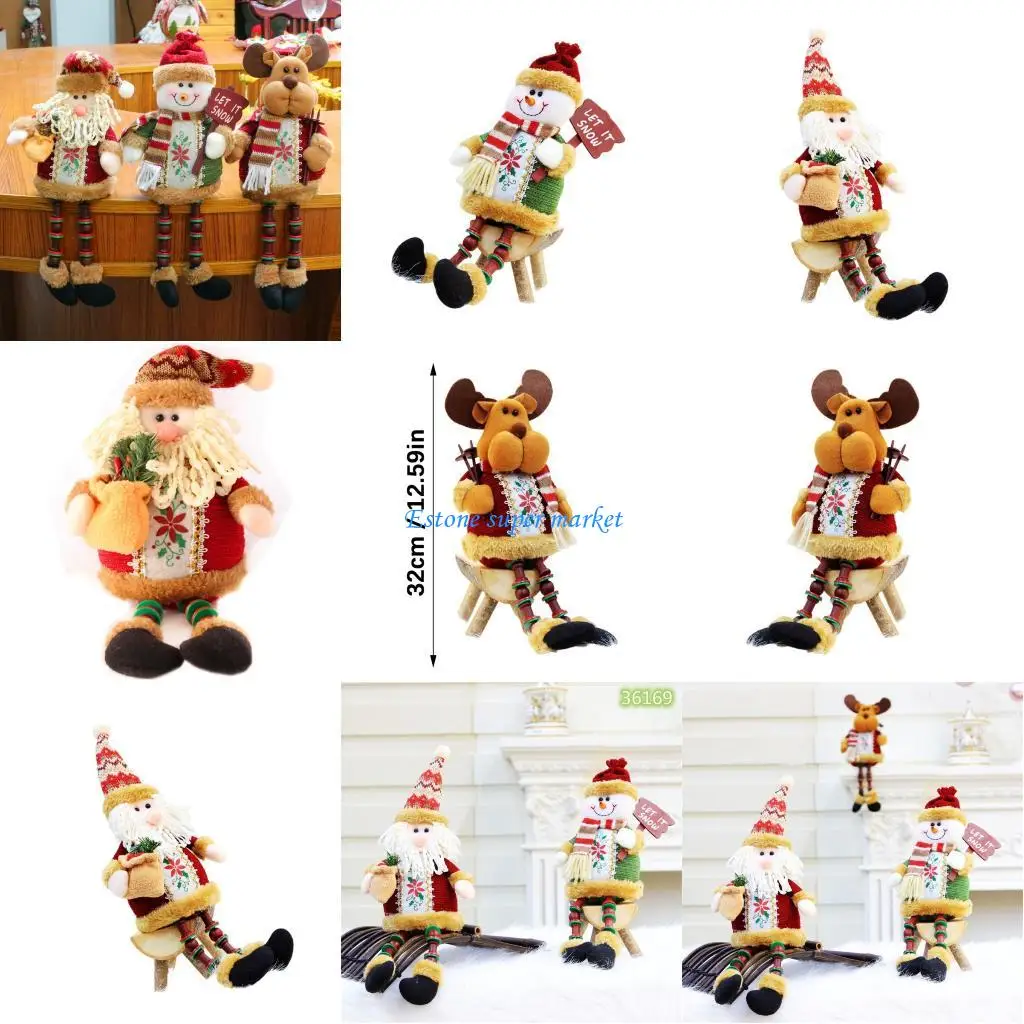 

090B Festive Plush Santa Reindeer Snowman Dolls Kids Safe Holiday Decoration