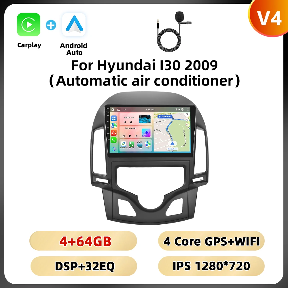 Podofo 8Core Gps Autoradio Voor Hyundai I30 2009 Multimedia Speler Wifi 4G Carplay Android Auto Ai Voice Dsp Rds Bt Fm Car Audio