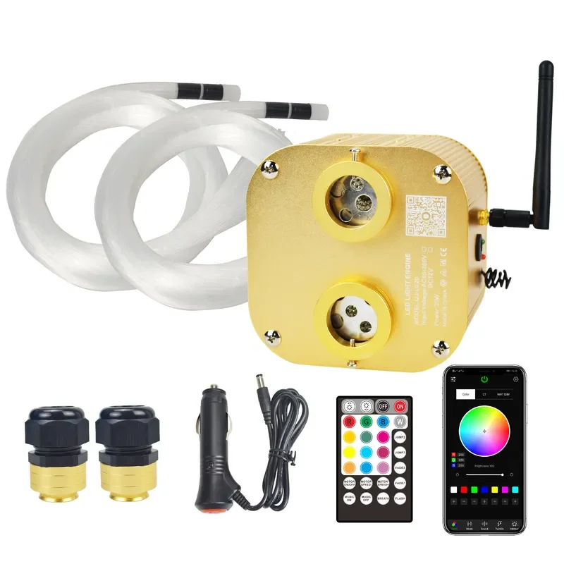 20W RGBW Dual-port Twinkle Fiber Optic Car Starry Sky Ceiling LED Light Engine Driver Controlled by Phone APP and Remote