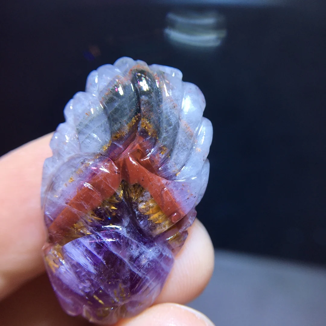 

Natural Purple Cacoxenite Auralite 23 Pendant 30.2/18.6/7.2mm Gold Rutilated Beads Jewelry AAAAA