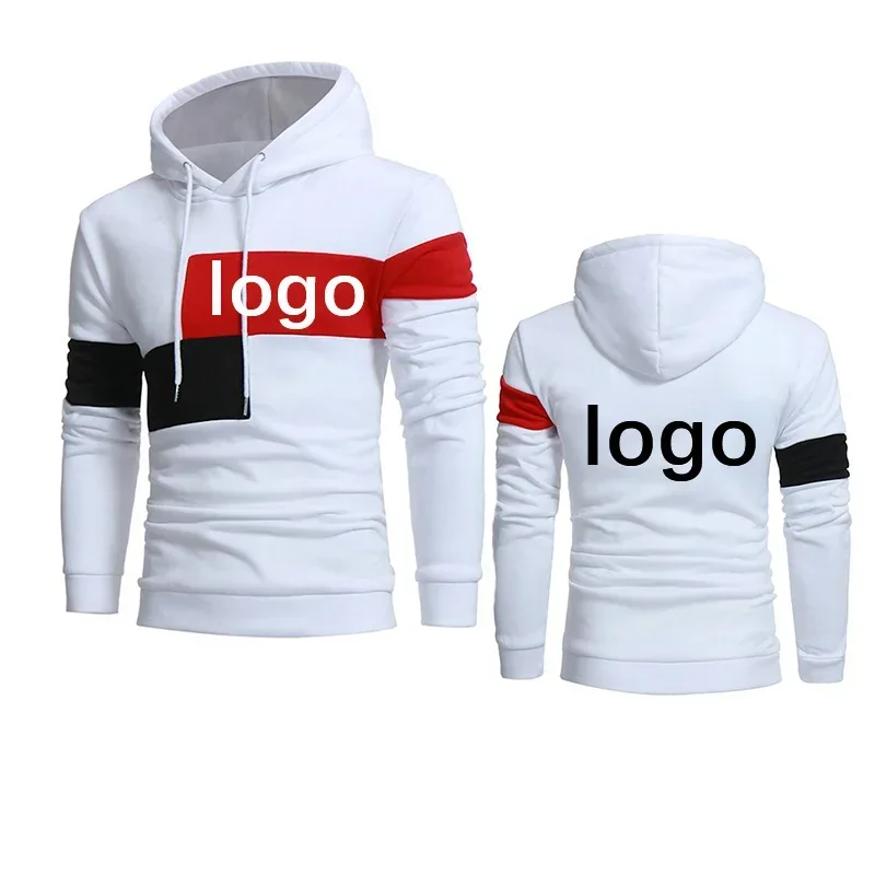 Custom LOGO Men\'s Sweatshirt Patchwork Hooded Casual Loose Fleece Warm Hip Hop Streetwear Fashion Male Pullovers Hoodies M-3XL