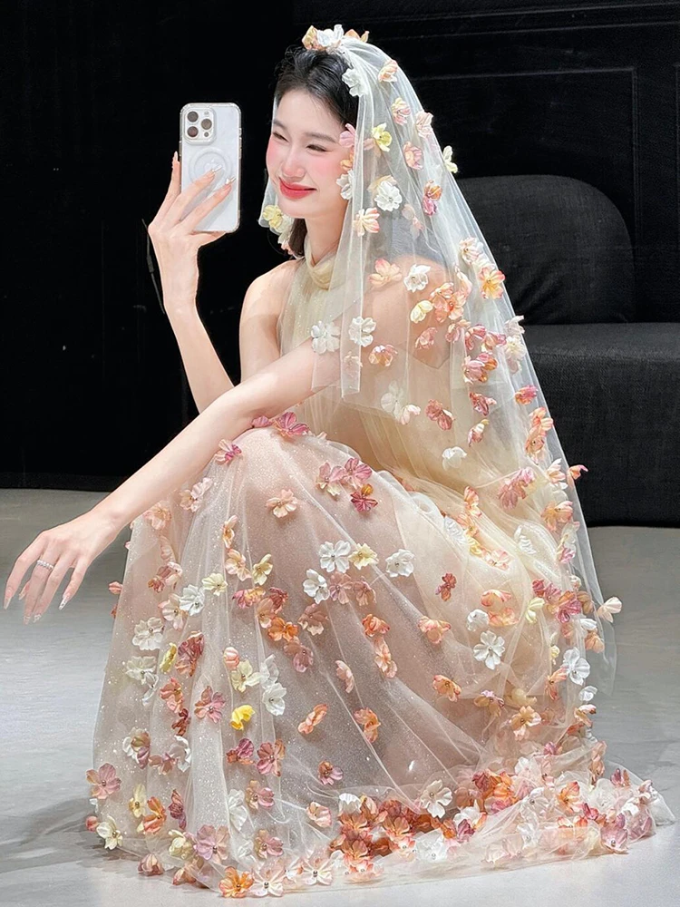 

Sweet Sle Wedding Dr Ne Hanging Floral Long Evening Gown for Women New 2025 Ele Chic Bridal Robe Chinese Cusary...