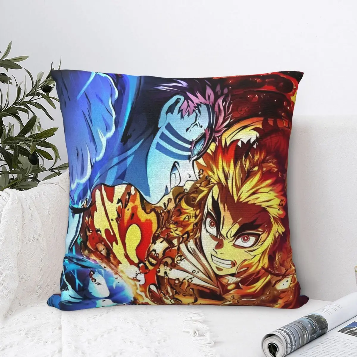 Anime Demon Slayer Manga Pillowcase Polyester Cushion Cover Decoration Kyojuro Rengoku Throw Pillow Case Cover Home Zipper