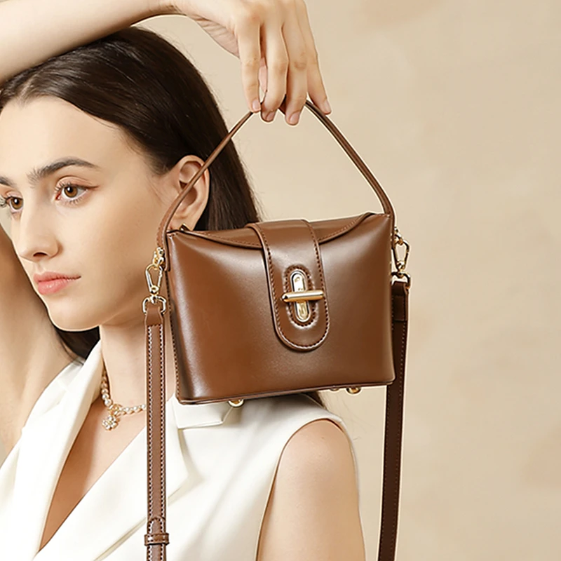 

Burminsa Vintage Genuine Leather Bucket Small Crossbody Bags For Women 2025 Luxury Designer Top Handle Shoulder Ladies Handbags