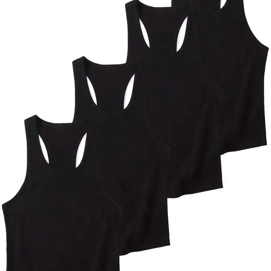 

4-Pack Mens Solid Color Y-Back Sleeveless Tank Top For Fitness Sports