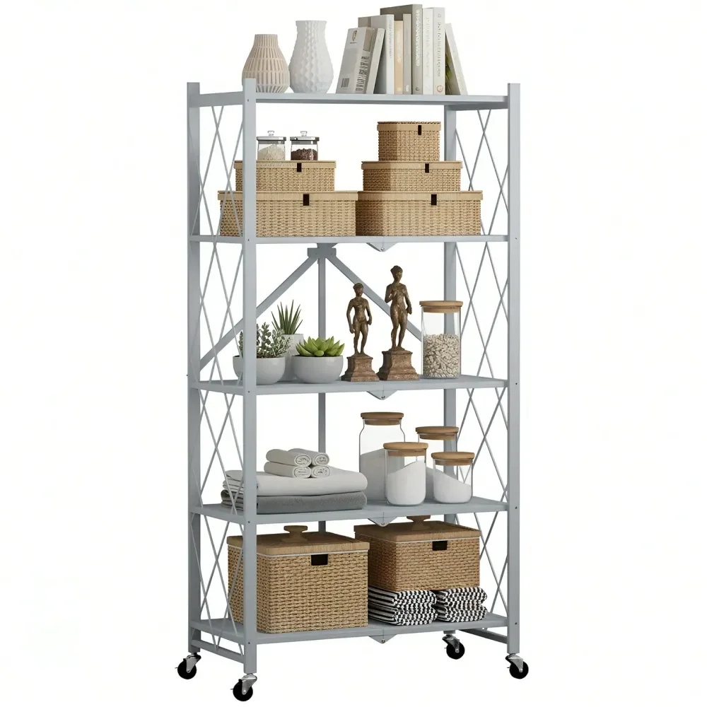 

Shelves 5 Tier Adjustable Garage Storage Shelving With 4x 360 Swivel Casters, Heavy Duty Metal Storage Utility Rack Shelf Unit