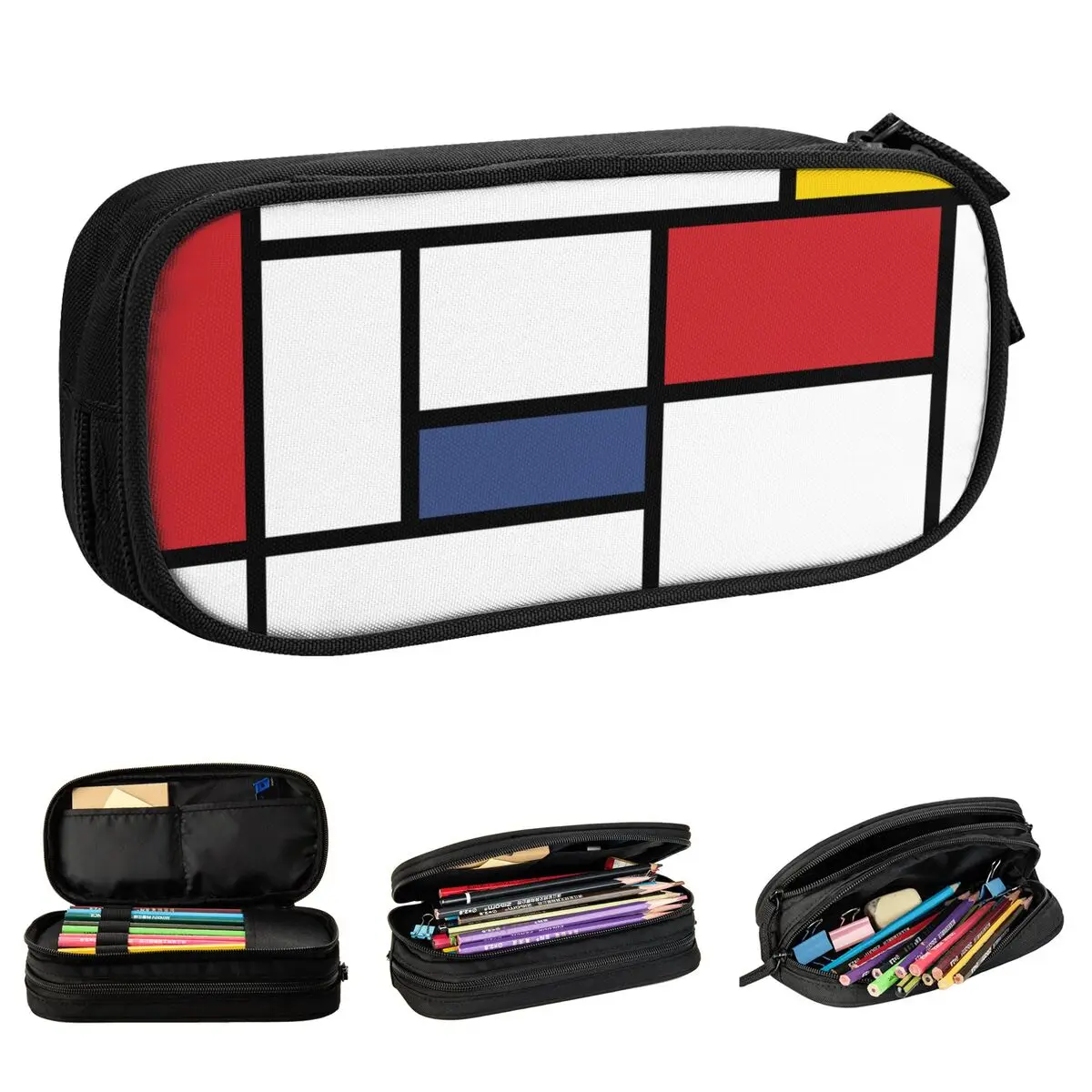 Rectangles Mondrian Style Pencil Case Red Yellow Blue Pencilcases Pen Holder for Girls Boys Bag Students School Gifts Stationery