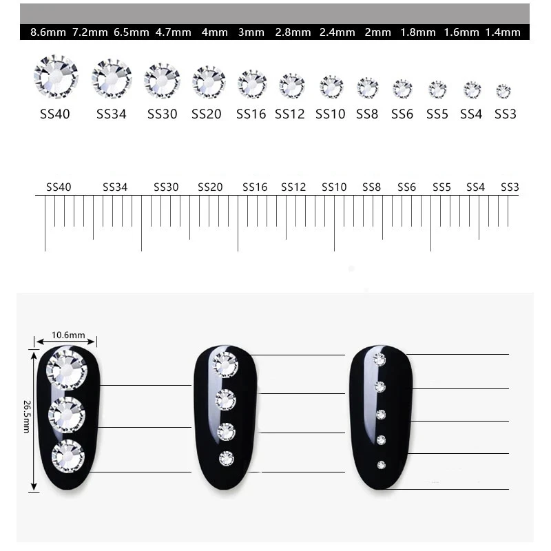 144/288/1440 шт. SS3-SS50 Кристалл AB Прозрачные стразы для ногтей без горячей фиксации Плоская задняя часть камней DIY Стразы для декора ногтей Аксессуары