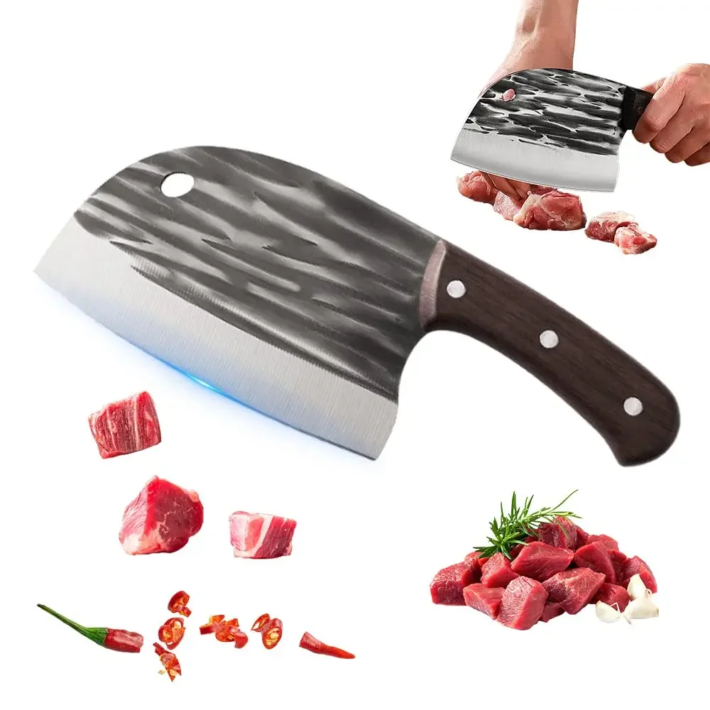 Wooden Handle Upgrade High Carbon Steel Meat Cleaver Knife Heavy Duty Dragon Bone Heavy Cutting Knife Premium Butcher Chopper