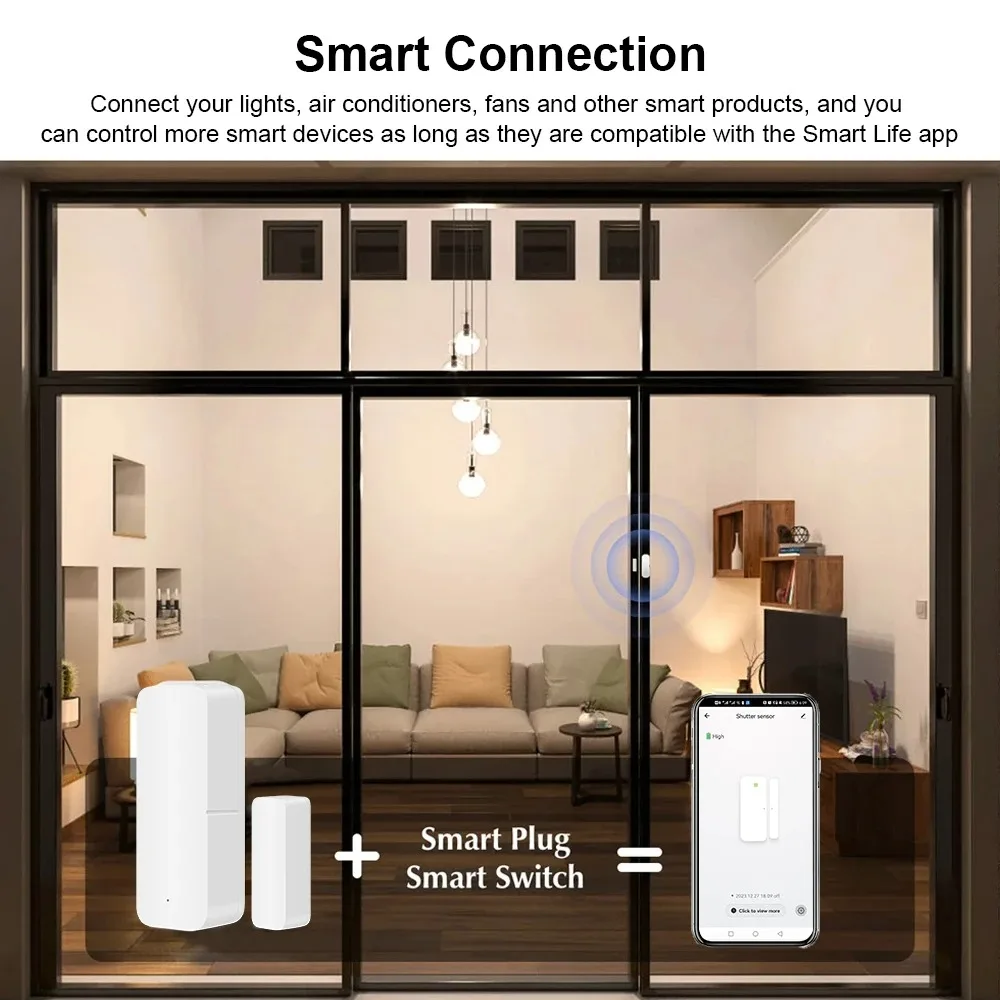 Imagem -05 - Tuya Wifi Sensor de Porta Inteligente Detectores Abertos e Fechados Sensor de Janela Controle de Voz App Google Home Alexa Pcs