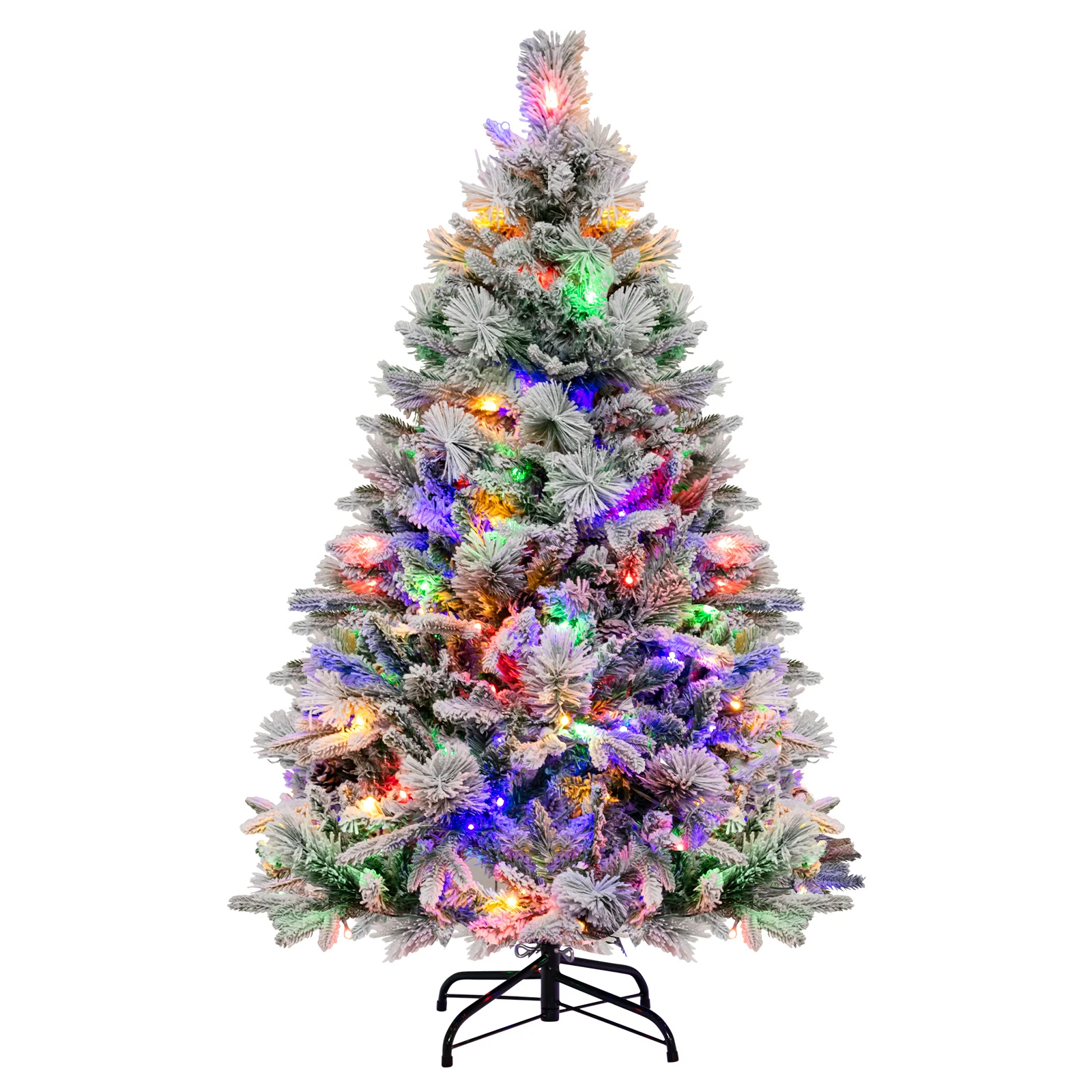 

4.5 FT Pre-Lit Snow Flocked Christmas Tree Hinged Xmas Tree W/8 Modes 160 Lights