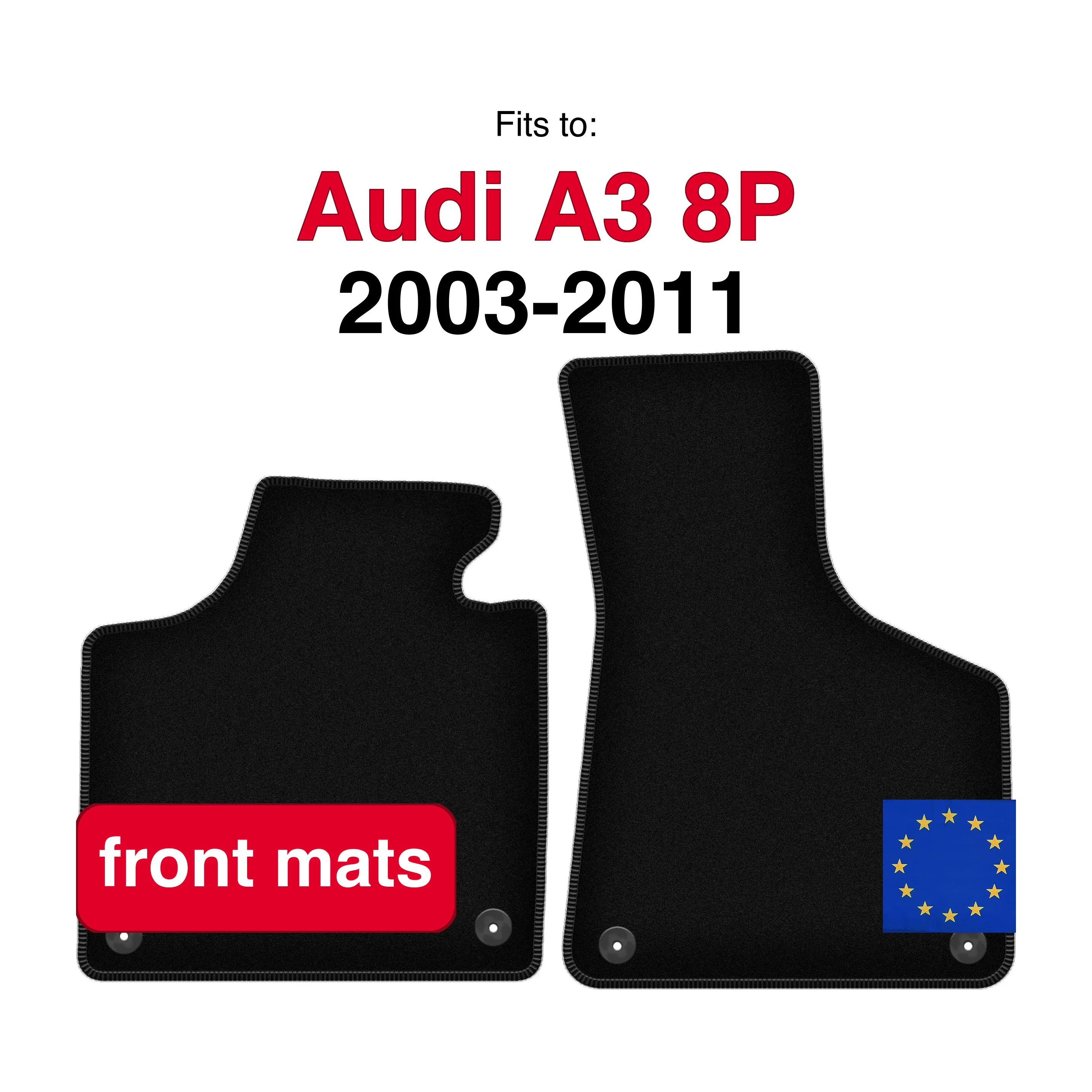 Tapis avant en velours pour Audi A3 8P hayon Sportback convertible (2003-2011) -Noir (2 pièces)