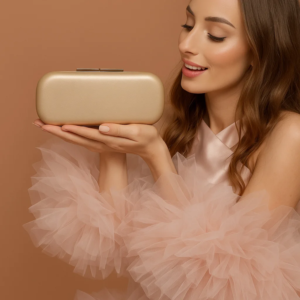 

New Fashionable PU Gold Rectangular Ladies Handbag Shoulder Crossbody Stylish and Individualistic Evening Clutch for Socialites