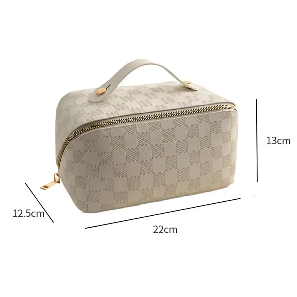 Large Capacity PU Makeup Bag Plaid Pattern Small Square Storage Bag for Toiletry Cosmetics Old Flower Design