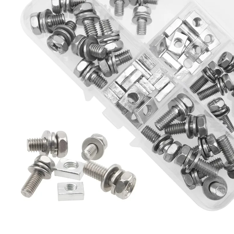 64Pcs Stainless Steel Motorcycle Battery Terminal Nut Bolt Sets M5x10/14 M6x12/16 Square Nut Screw Kit for ATV Bike Scooter