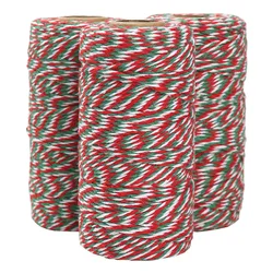 100m X 2mm cordoncini di cotone rosso verde bianco misto Macrame Hang Tag String decorazione natalizia artigianato fai da te corda di spago fatto a mano