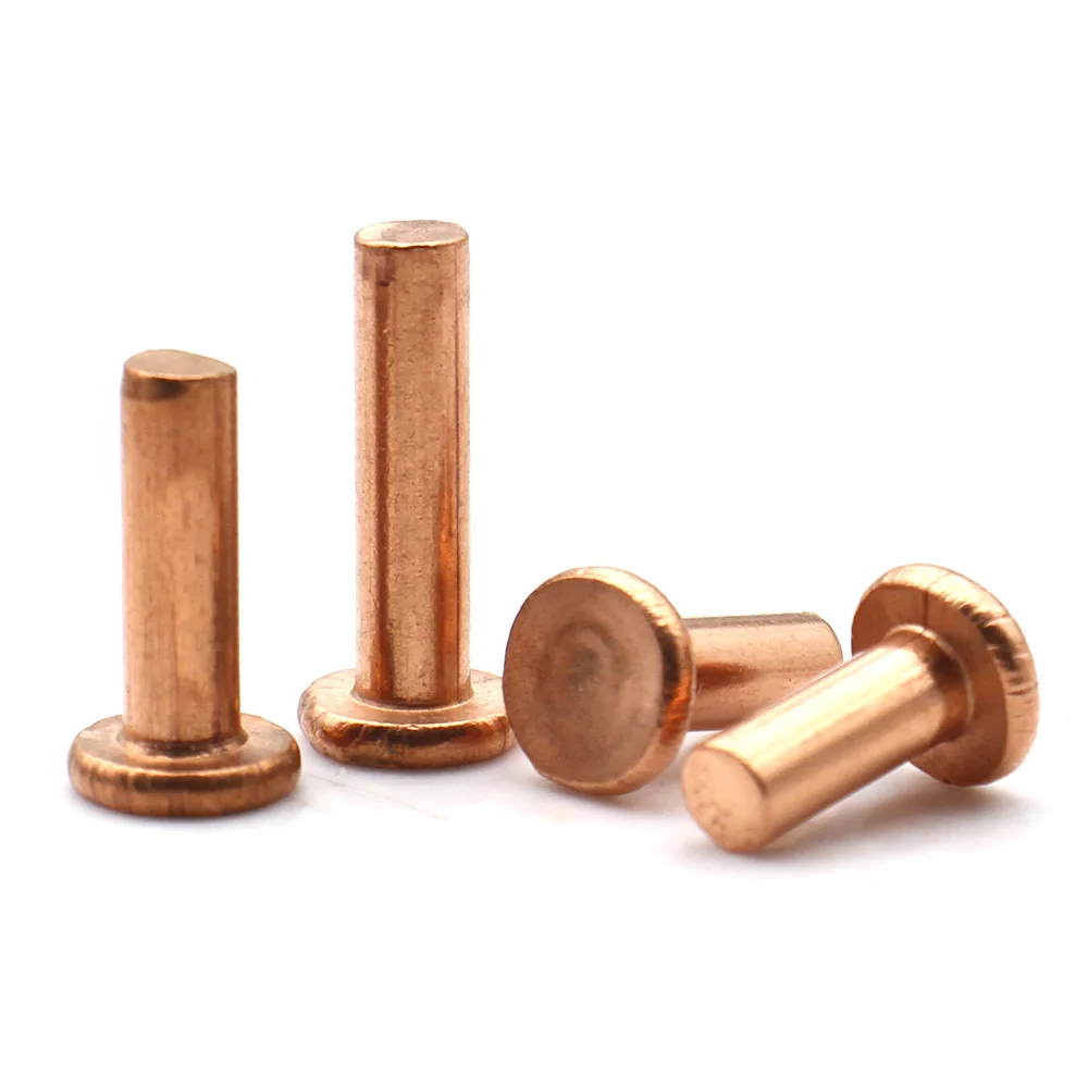 GB109 Solid Copper Flat Head Rivets M1.5 M2 M2.5 M3 M4 M5 M6 M8 Low Profile Hammer Peening Rivet Nail Pin 2-50Pcs Hardware