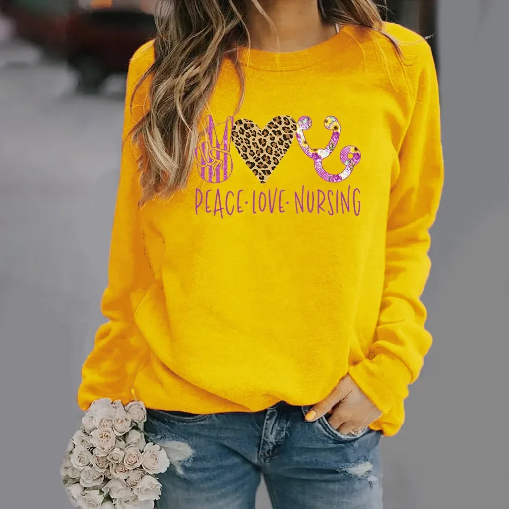 Love Pattern Printed Long-sleeved Crew-neck Hoodie Woman Sweatshirt Clothes Streetwear Women Sweatshirts