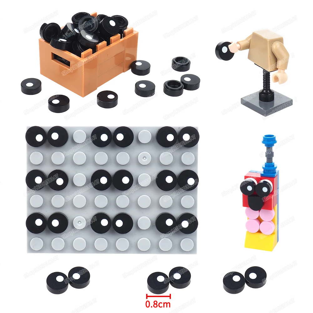 98138 Round 1x1 Small Dots Printed Pattern Building Block Tiles Moc Figures Eye White Pupil Match Model Component Gifts Diy Toys