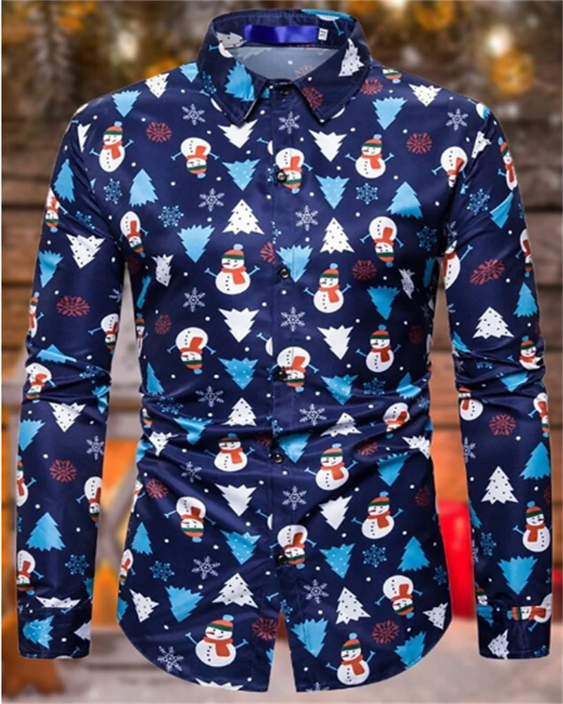 Chemises de Noël à manches longues pour hommes, thème Y-Christmas, impression 3D, vêtements de fête de vacances, chemises décontractées, 6XL, 2023