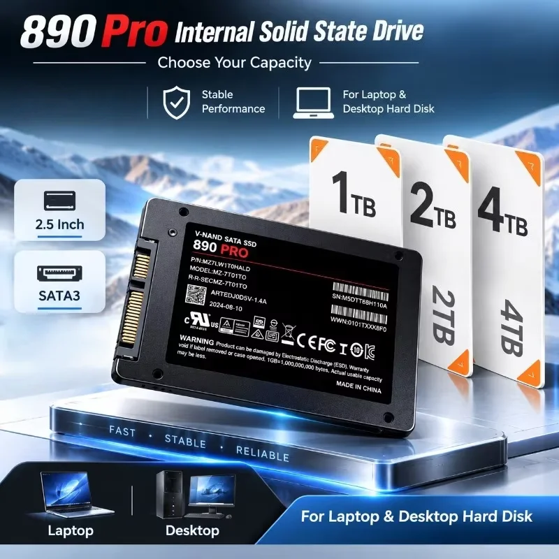New 890 PRO Internal Solid State Drive SATA3 SSD 1TB 2TB 4TB 2.5 Inch Hard Disk Solid State Drive for Laptop Desktop