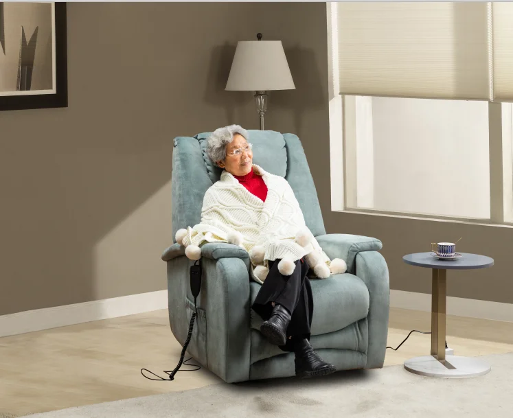 Modern Living Room Sofa For Elderly With Electric Recliner Lift Function Fabric Upholstery Wood Frame Extendable Features