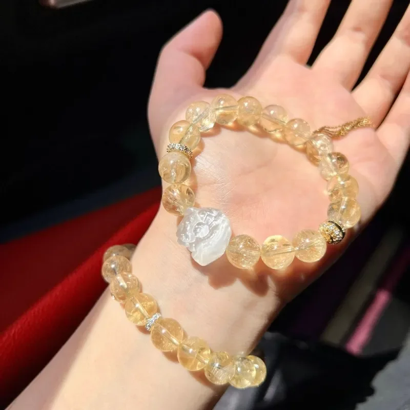 Get rich every day! Natural Huangasai Bracelet Citrine Lion Dance White Crystal Pure Natural Citrine Bracelet Lucky