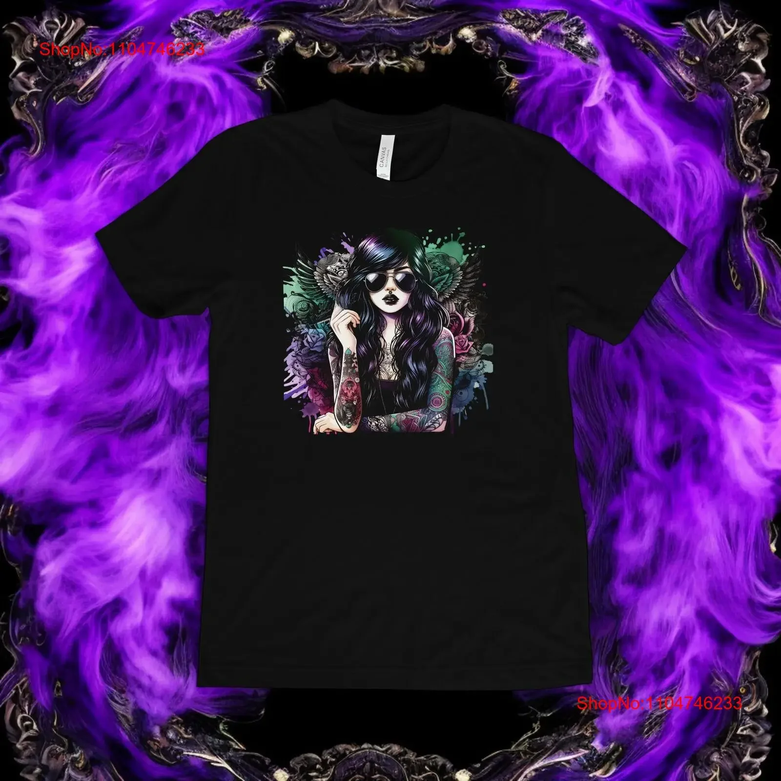 Tatouage ange t-shirt gothique Rose Art pour âmes encreurs L 3X vintage lavé élégant étiré doux streetwear vêtements de créateur
