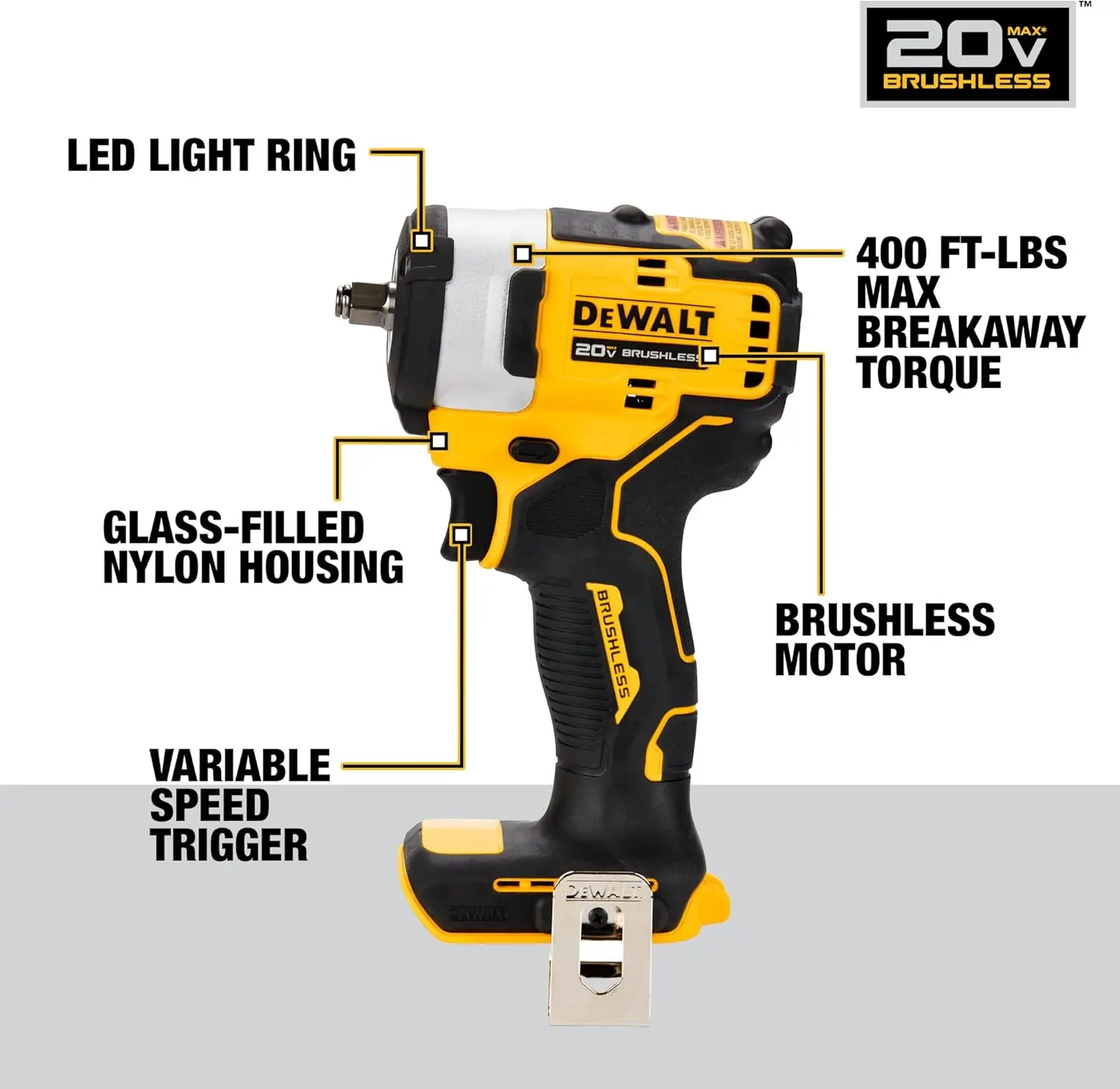 DEWALT DCF913B maksimal 20V * 3/8. Kunci pas Dampak tanpa kabel dengan selang cincin (hanya alat)