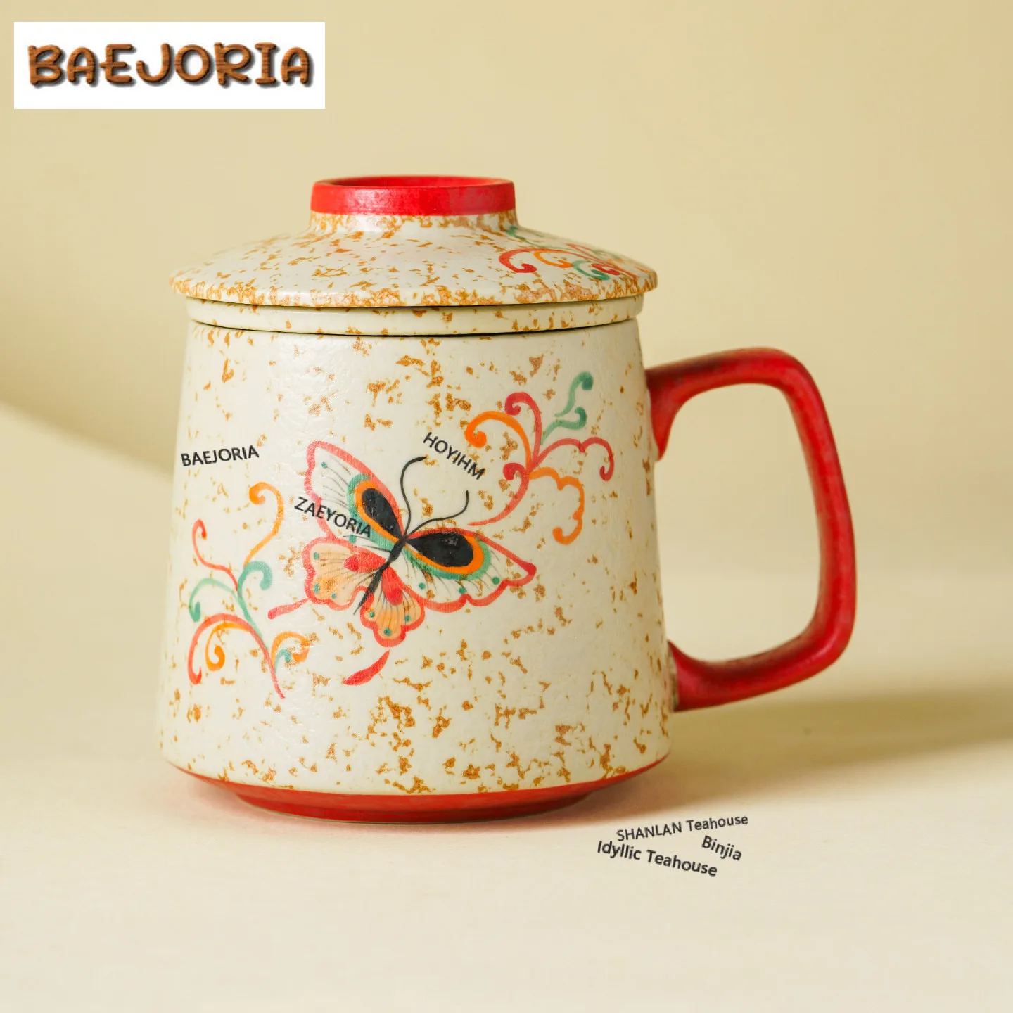 360ml Hand Painted Dunhuang Butterfly Filter Tea Separator Cup Retro Tea Mug With Infuser Household Tea Making Office Water Cup