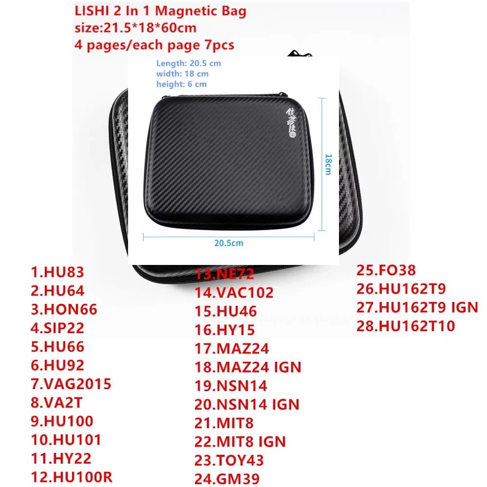 Narzędzie 28 szt. LISHI 2 w 1 z torba magnetyczna torba do noszenia HU66 HU64 HU100 HU101 HON66 HU92 SIP22 HU83 VA2T NSN14 hu162t9 hu162t10