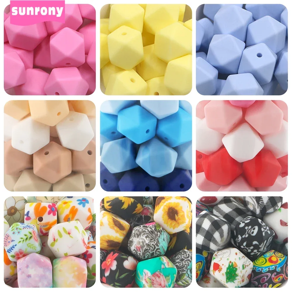 Sunrony 20/30Pcs 14mm Hexagon Silicone Beads Color Printed Beads For Jewelry Making DIY KeyChain Necklace Bracelet Accessories