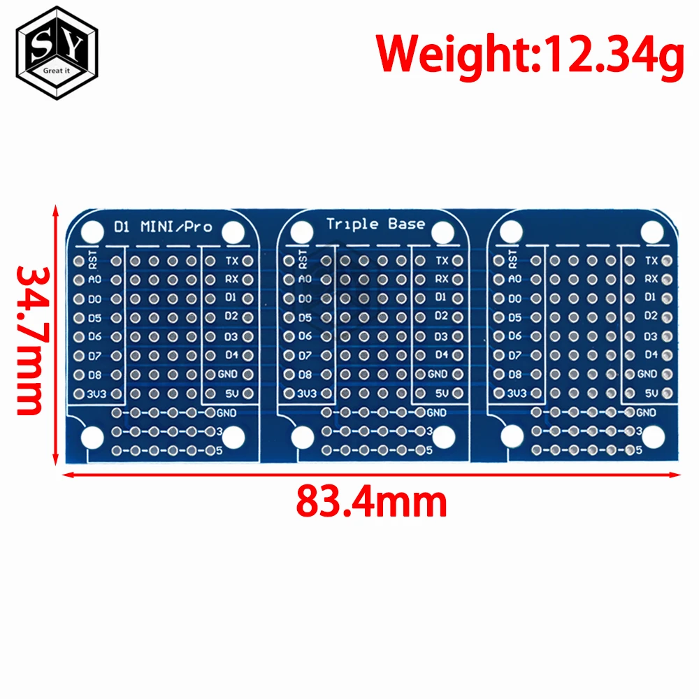 Triple Shield For WeMos D1 Mini Dua Sided Perf Board For Arduino Compatible ProtoBoard Shield Triple