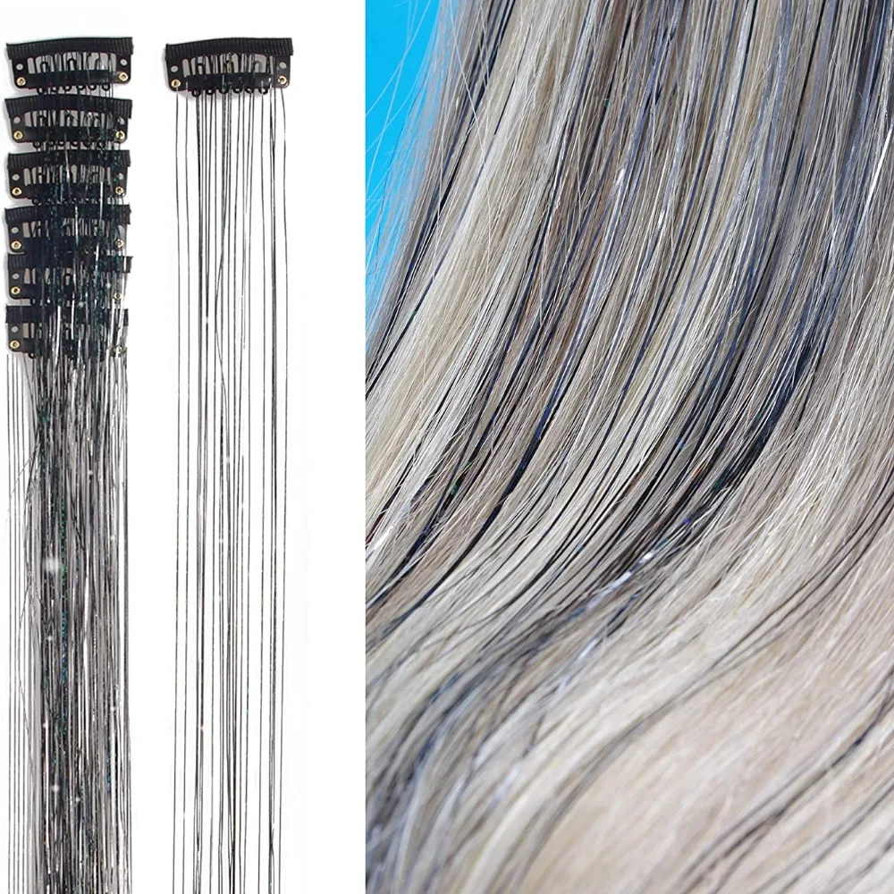 Highlights Clip Clip in Hair Extensions Colored Shiny Hair Highlights Fairy Hair Long Straight Hair Tinsel