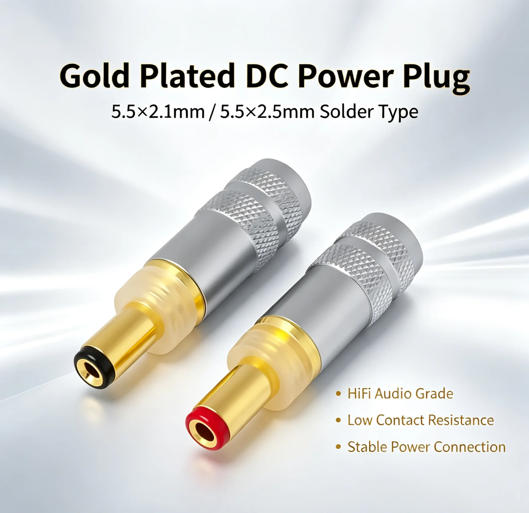 HHDZI Gold Plated DC Power Plug 5.5x2.1mm / 5.5x2.5mm, Solder Type DC Connector For HiFi Audio Decoder Linear Power Supply