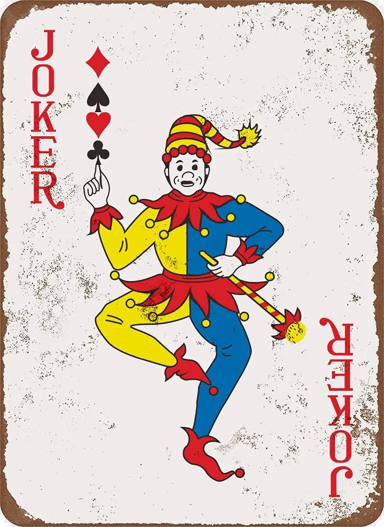 Eveokoki Metal Sign 12 x 16 - Red Joker Retro Poker Man Cave Vintage Look Tin Sign Wall Decoration Bar Cafe Home Decor Plaque