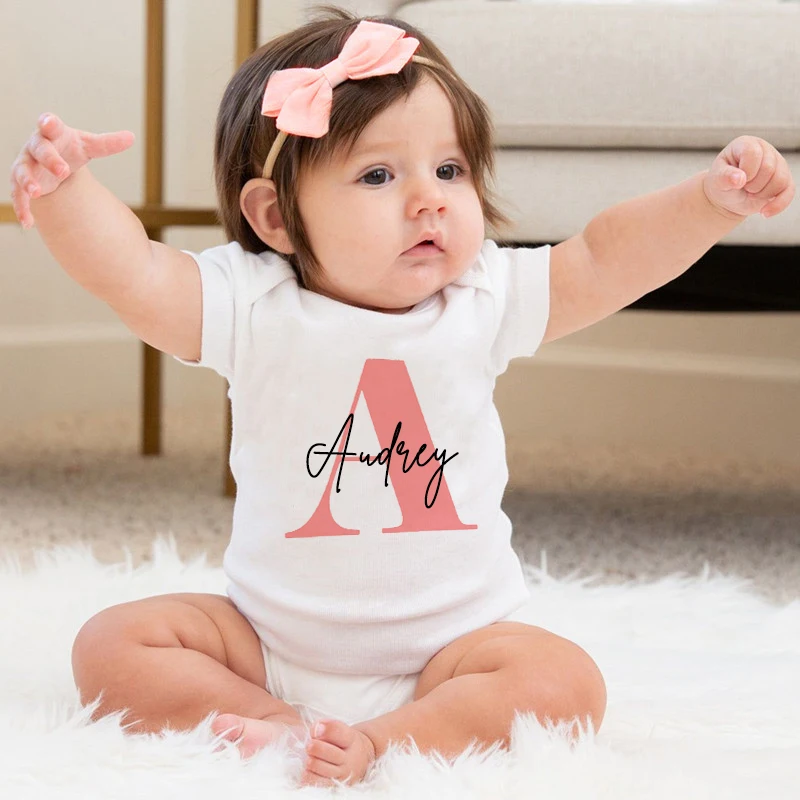 Personalized Girls Name Bodysuits Pregnancy Announcement Newborn Letter Print Jumpsuit Baby Playsuit Infant Clothes Shower Gift