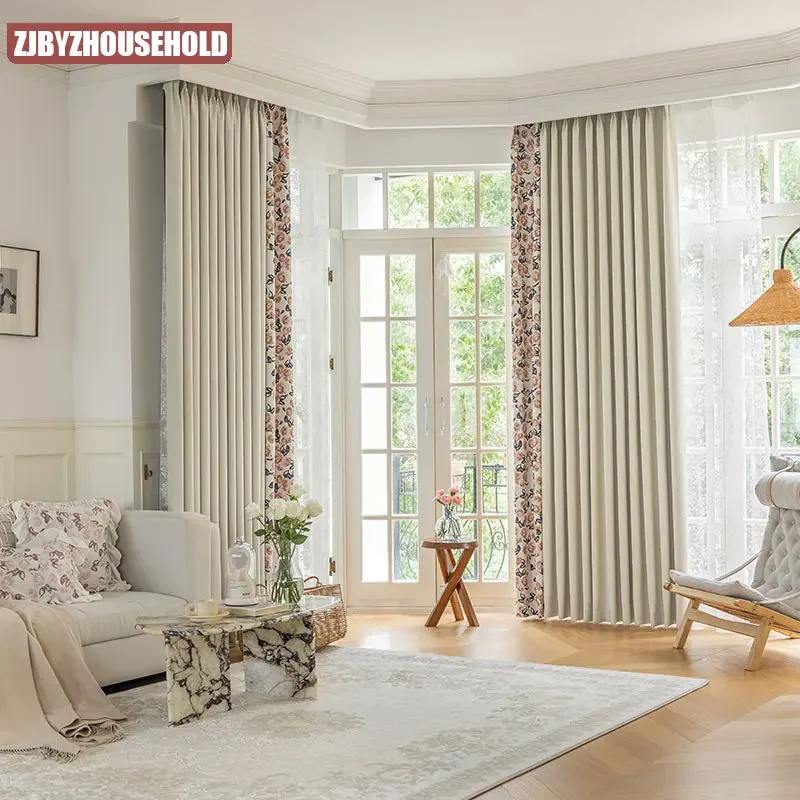 French Double Piece Blackout Thickened Finished Small Fragrance Style Simple Light Luxury Physical Heat Insulation Curtain