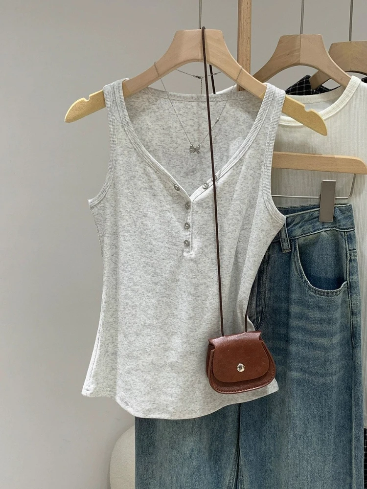 

Women's Open-Back Elastic Accessories Self-Tie Shoulder Strap Design Low-Neck Sexy Halter Top Basic pure cotton One collar vest