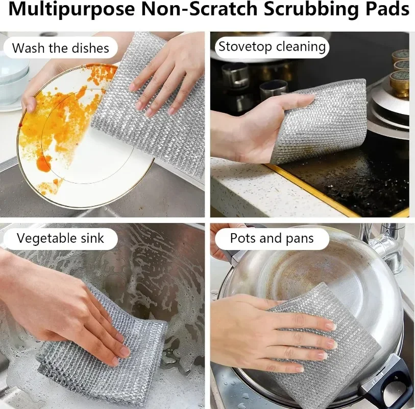 Magic Cleaning Cloth Thickened Sided Metal Steel Wire Rags Kitchen Dish Pot Washdishing Cloth Towel Clean Tools