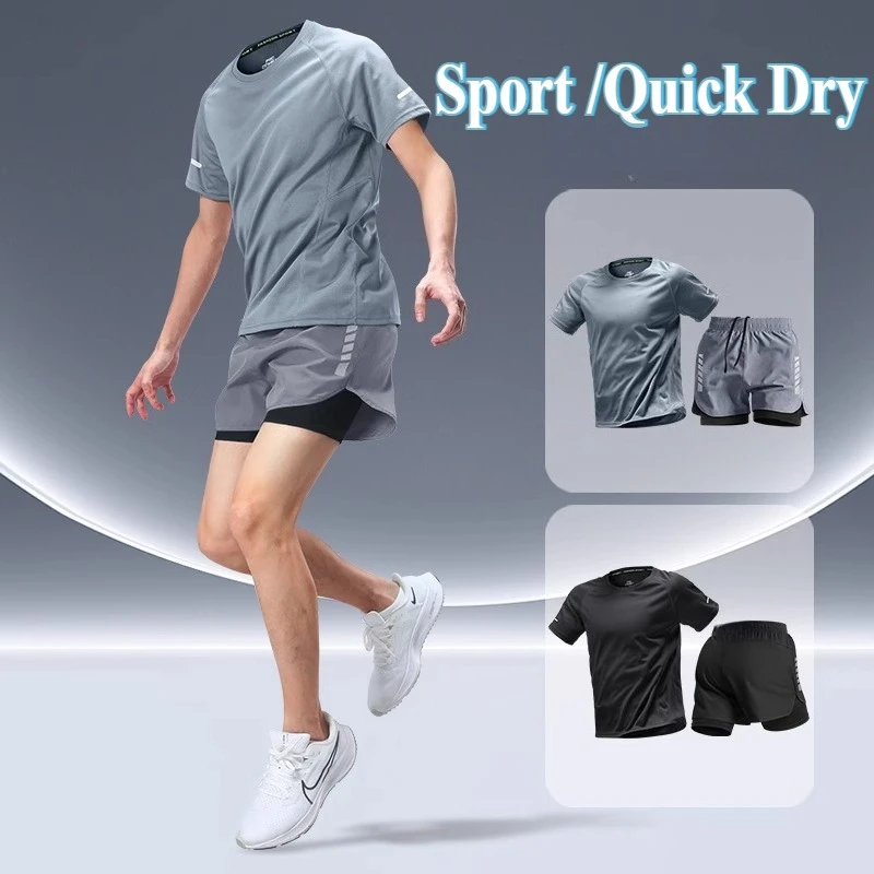 

2025 спортивные мужские быстросохнущие летние спортивные комплекты из 2 предметов, дышащие шорты для бадминтона, тренировочные спортивные костюмы для бега на открытом воздухе