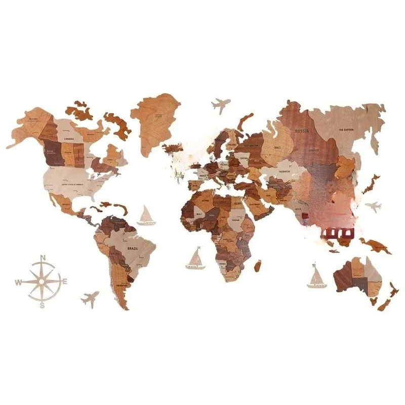 Solid wood world map travel living room background wall large decorative painting