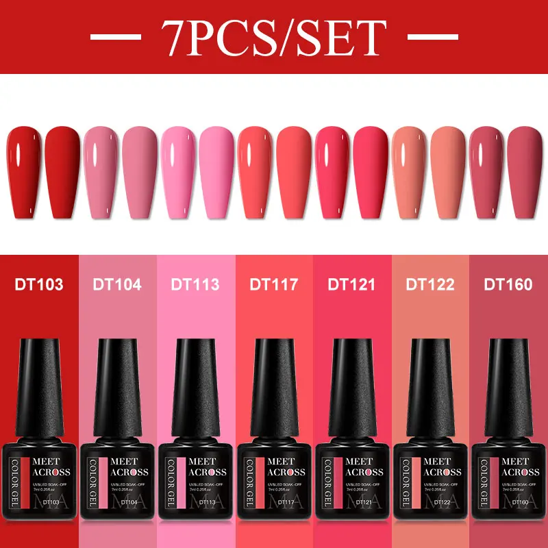 7pc MEET ACROSS Nagelgel Polish Set HEMA Gratis DIY Manicure Nail Art Supplies Vernissen Kit voor het hele seizoen Nagels Ontwerp UV/LED