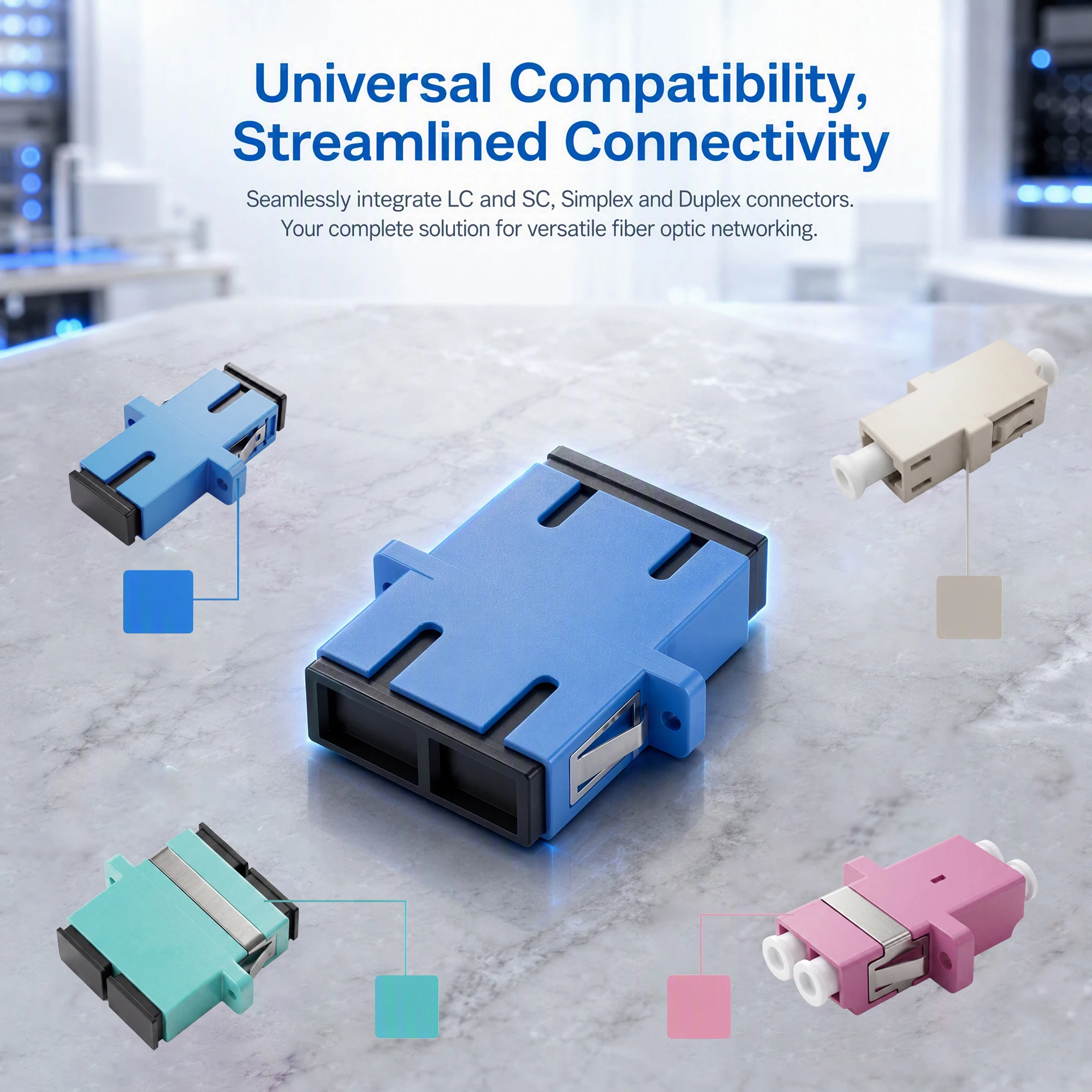 5PCS Fiber Optic Adapter Connector Couplers SC LC Simplex and Duplex, For Single-mode Multimode OM3 OM4 Fiber Optic